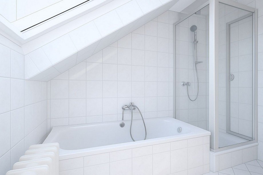 Bad mit Wanne und Dusche Dachgeschosswohnung Gro�-Zimmern